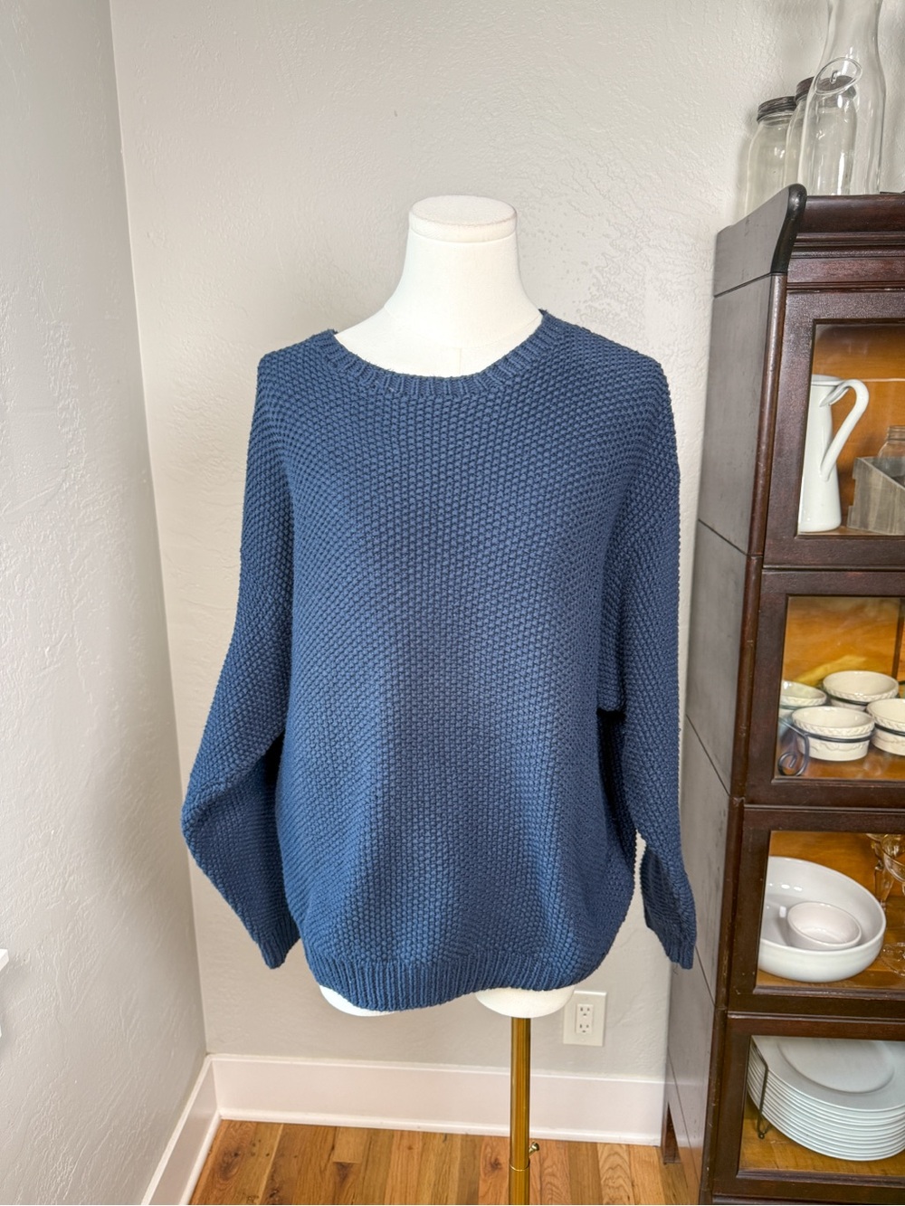 G.H. Bass & Co Vintage Handknit Navy 100% Cotton Textured Sweater Size L